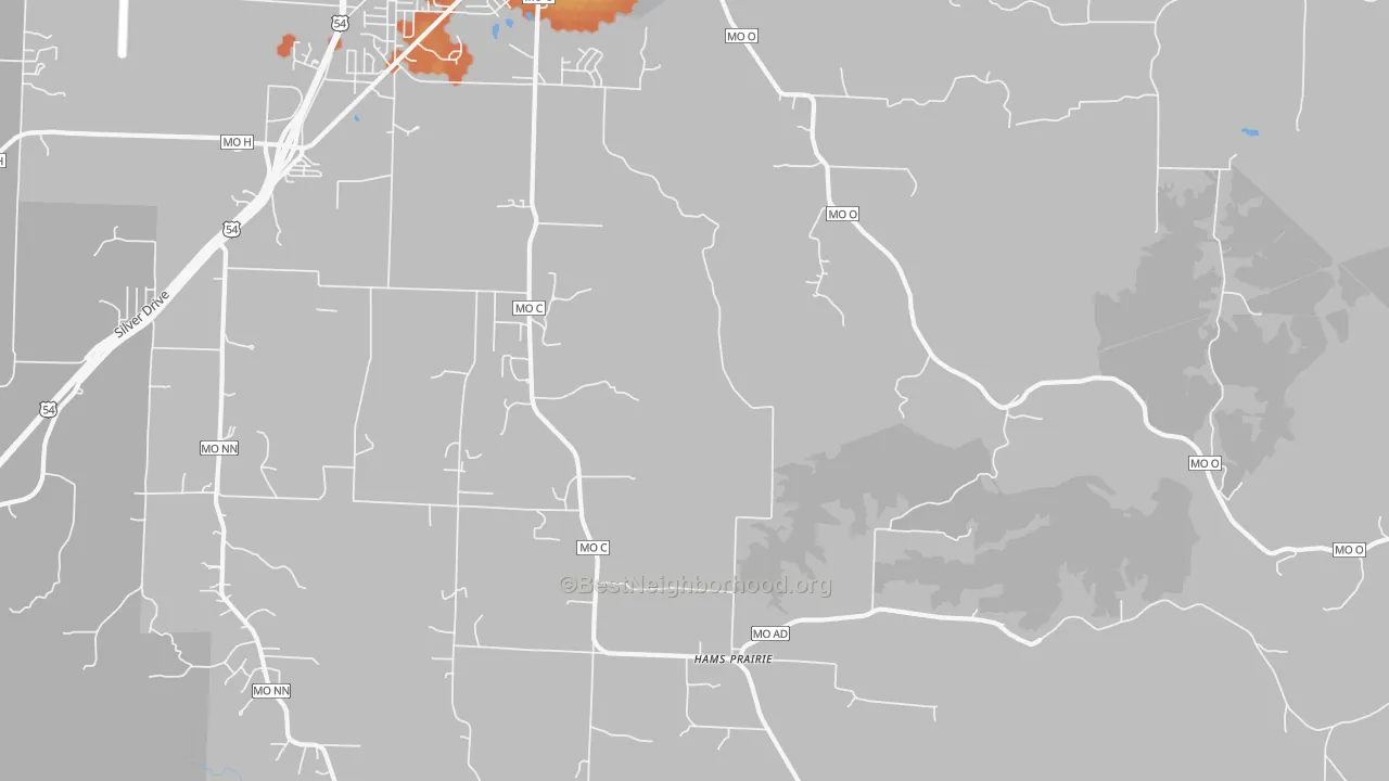 Bike Grade map of Hams Prairie, MO