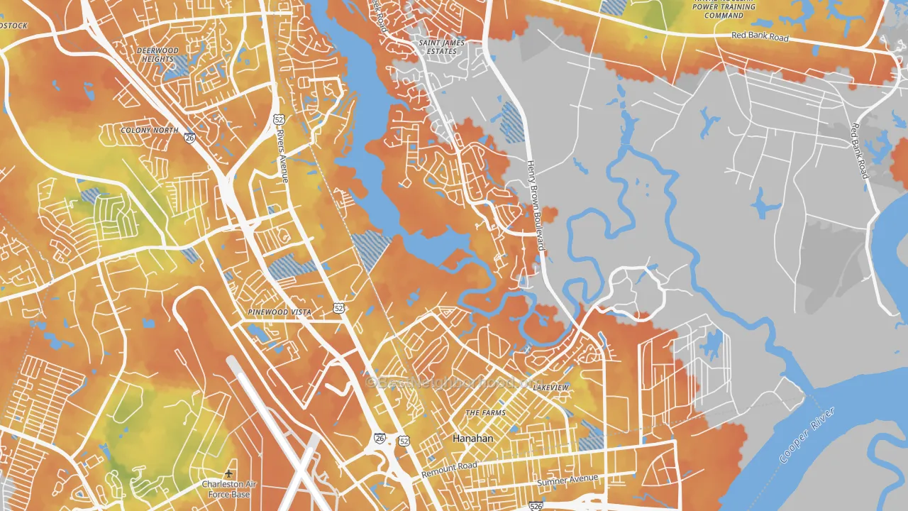 Bike Grade map of Hanahan, SC