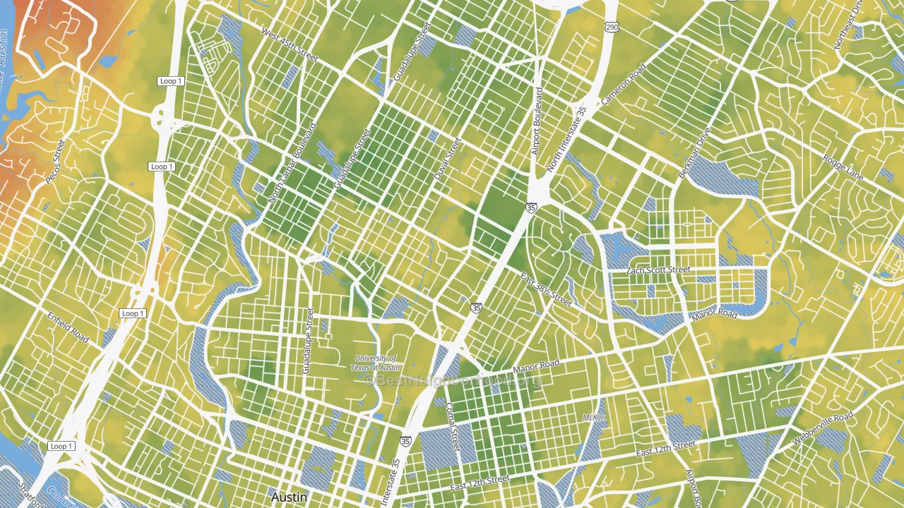 Bike Grade map of Hancock, Austin, TX