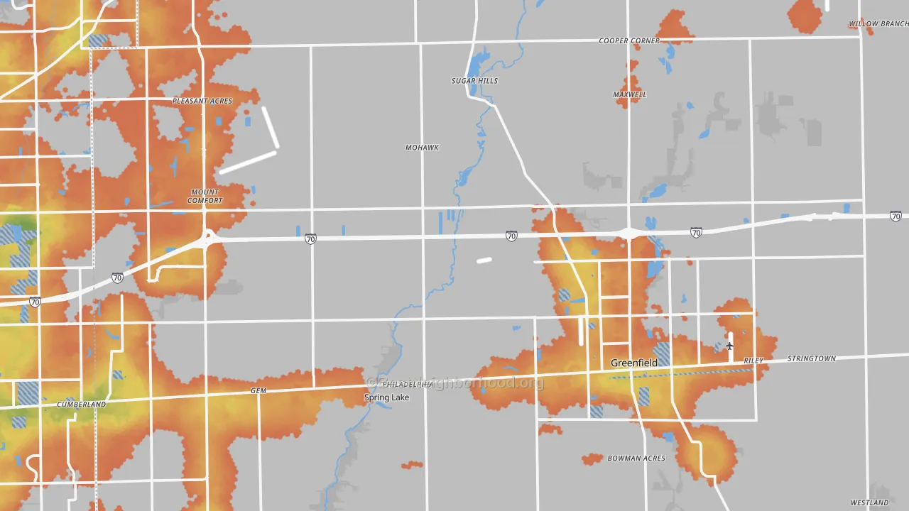 Bike Grade map of Hancock County, IN