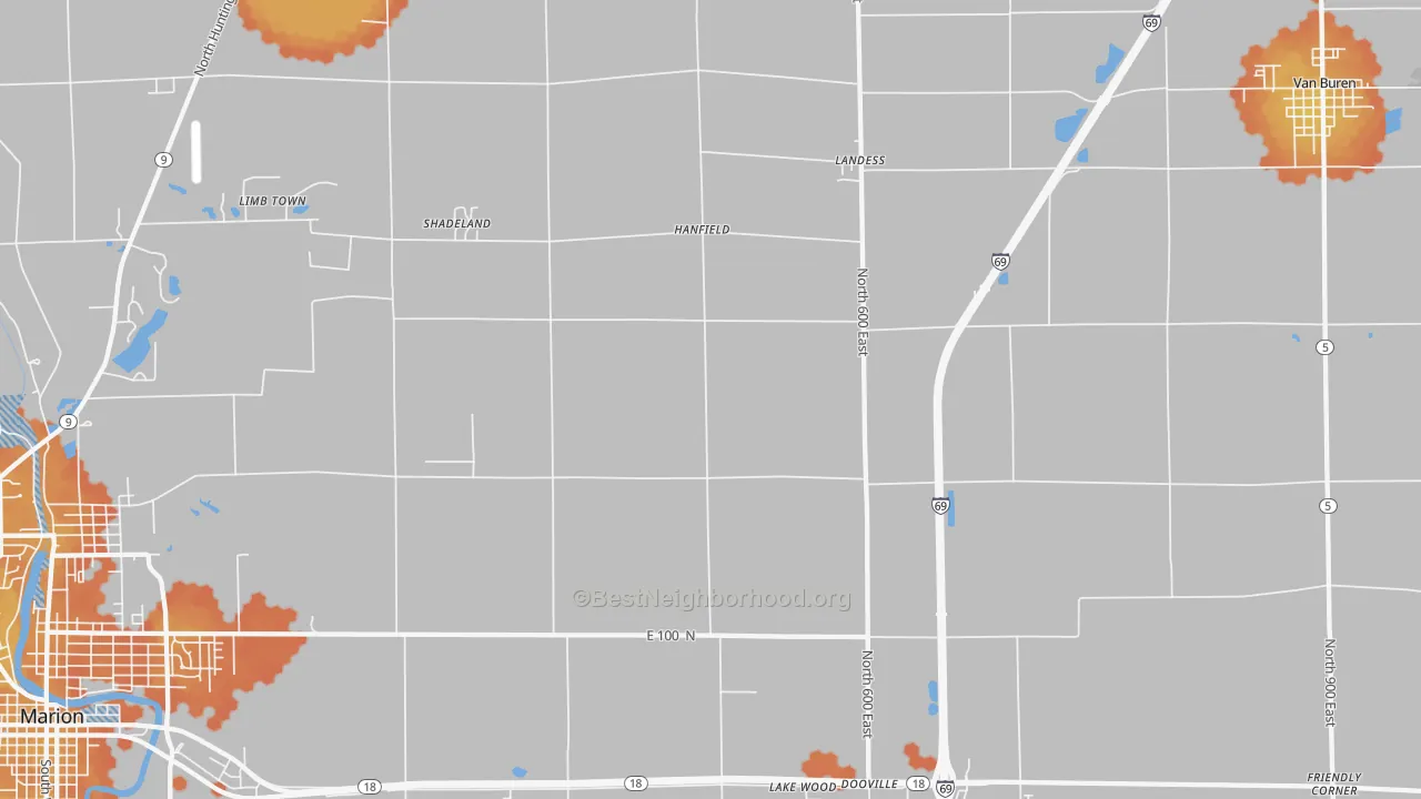 Bike Grade map of Hanfield, IN