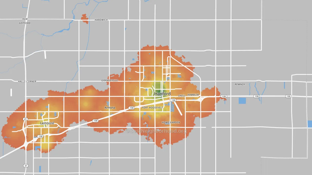 Bike Grade map of Hanford, CA
