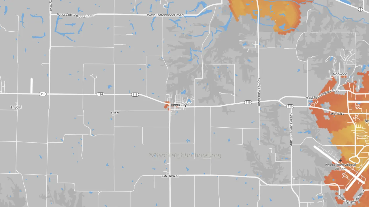 Bike Grade map of Hanna City, IL