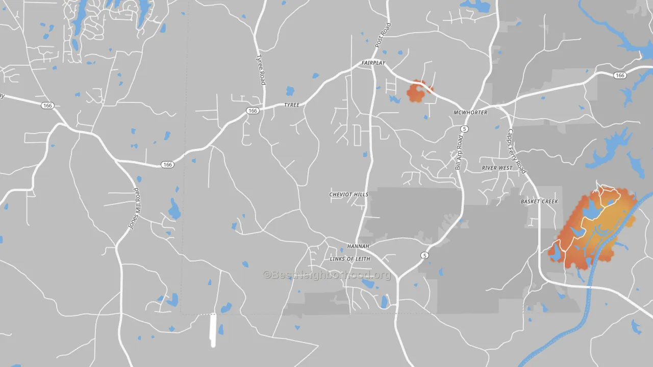 Bike Grade map of Hannah, GA