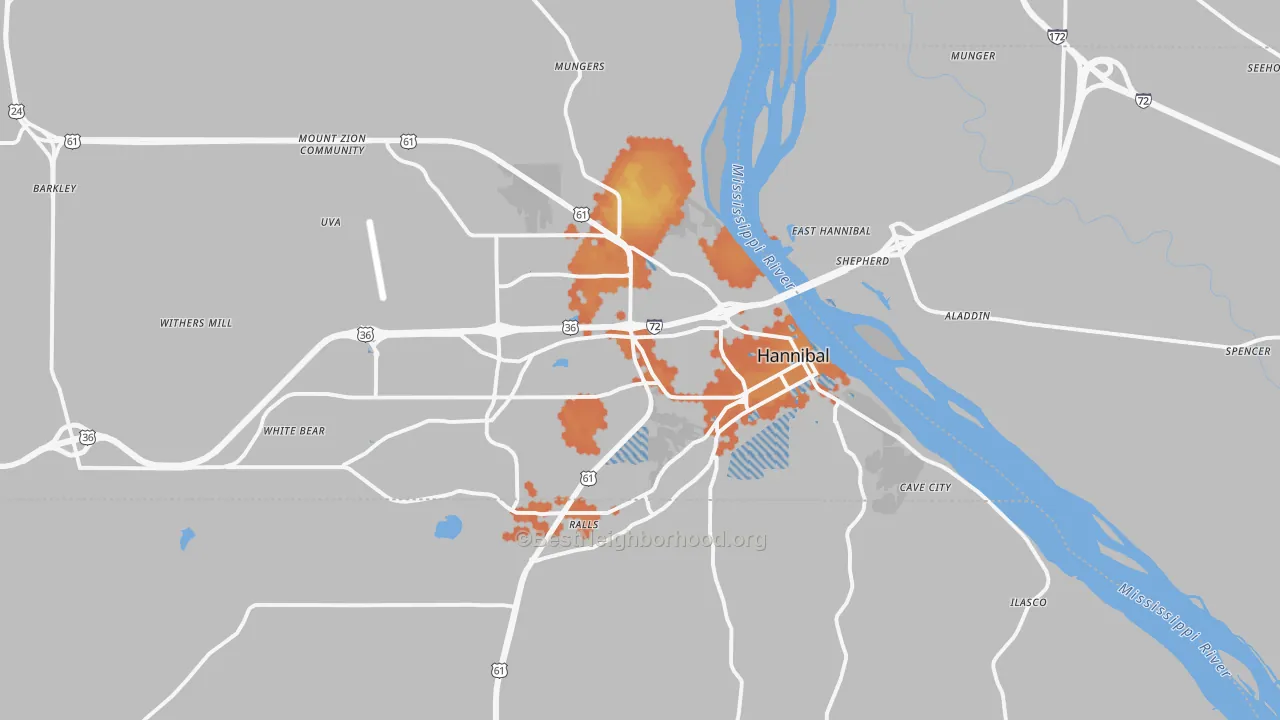 Bike Grade map of Hannibal, MO