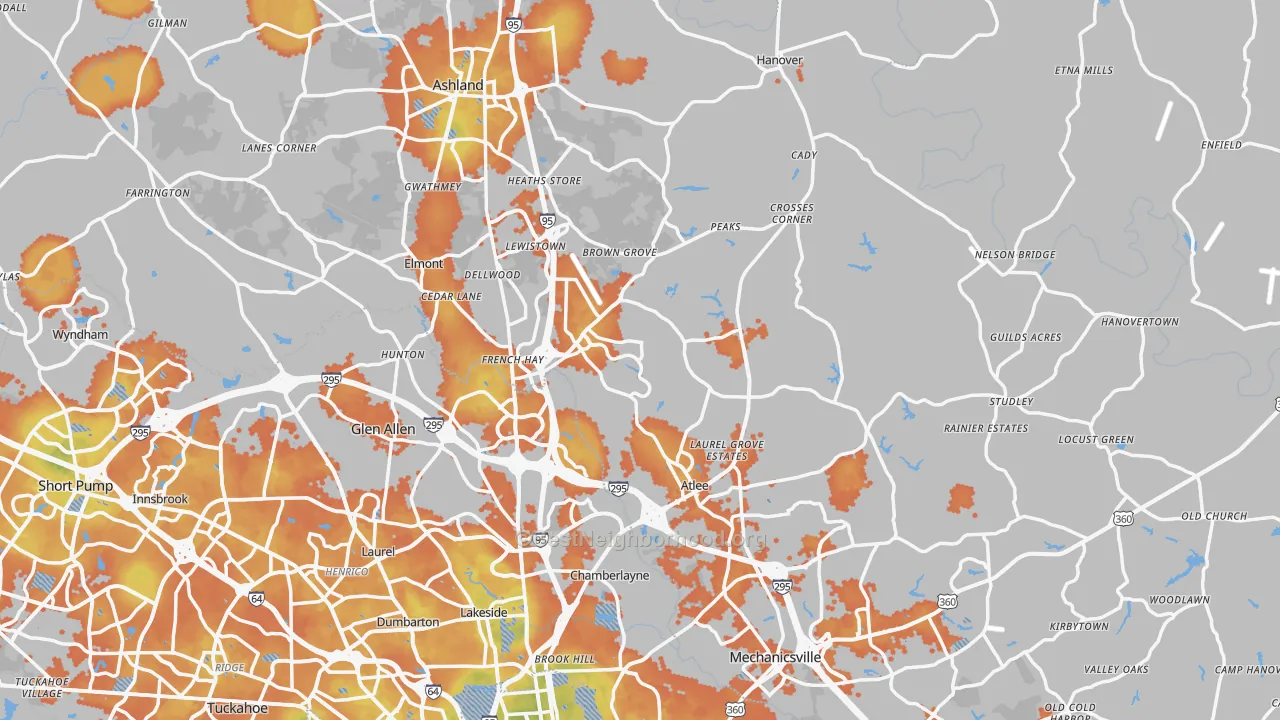 Bike Grade map of Hanover County, VA