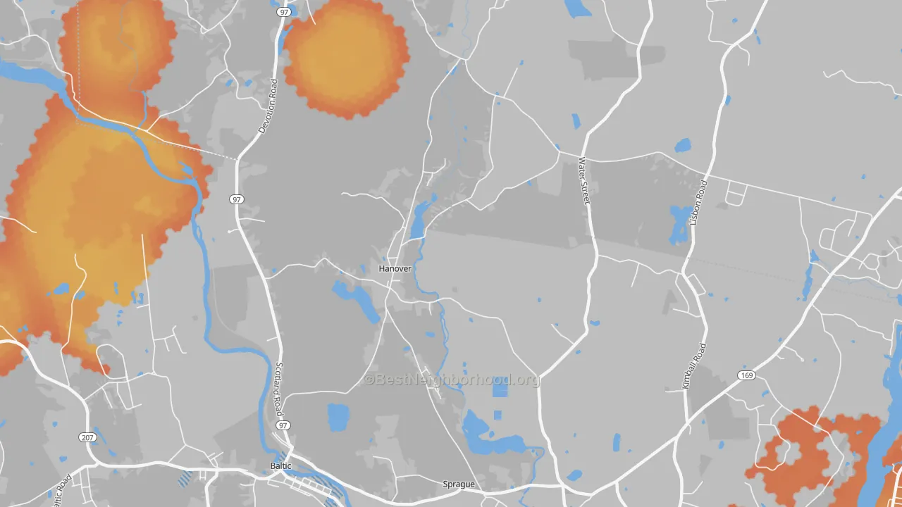 Bike Grade map of Hanover, CT
