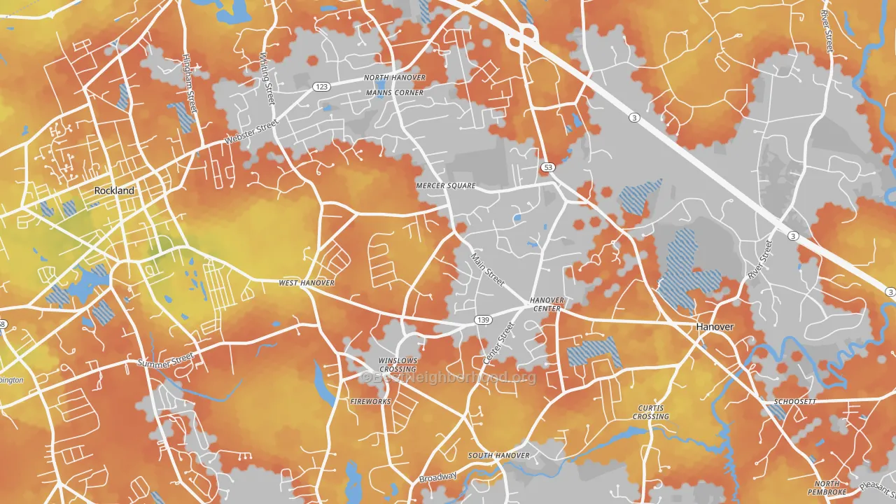 Bike Grade map of Hanover, MA