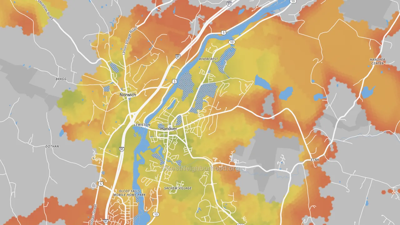 Bike Grade map of Hanover, NH