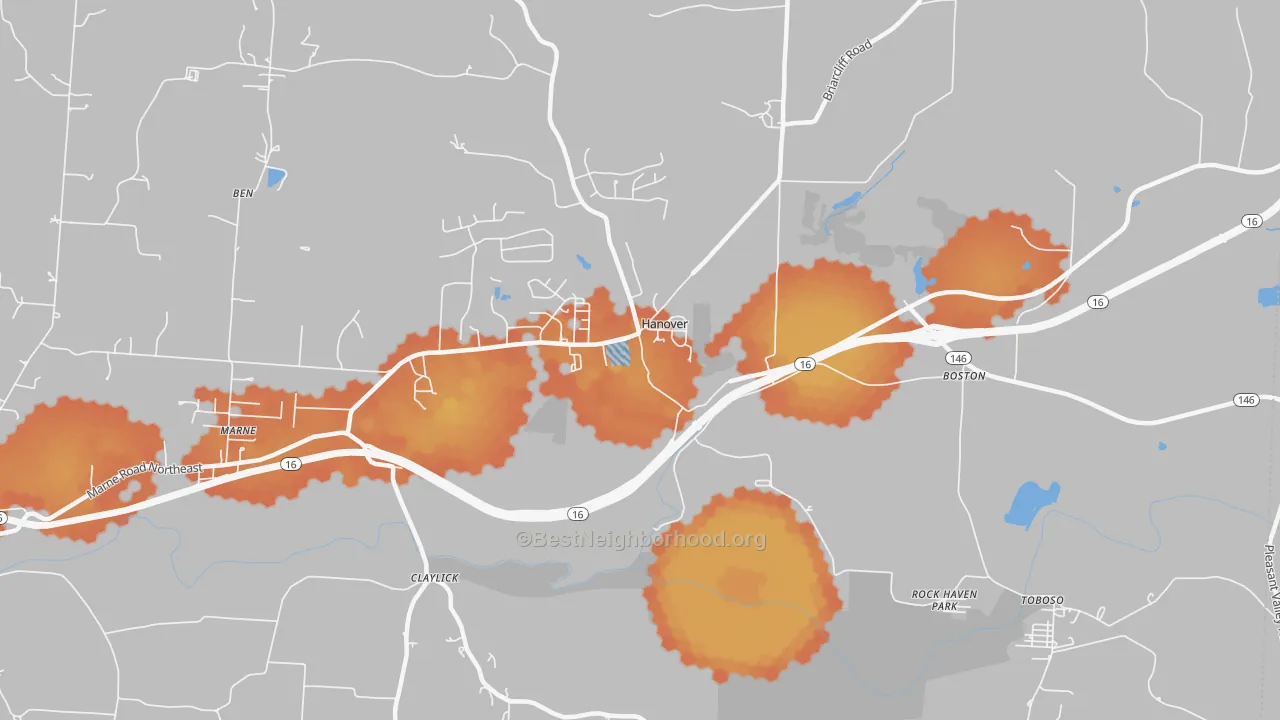 Bike Grade map of Hanover, OH