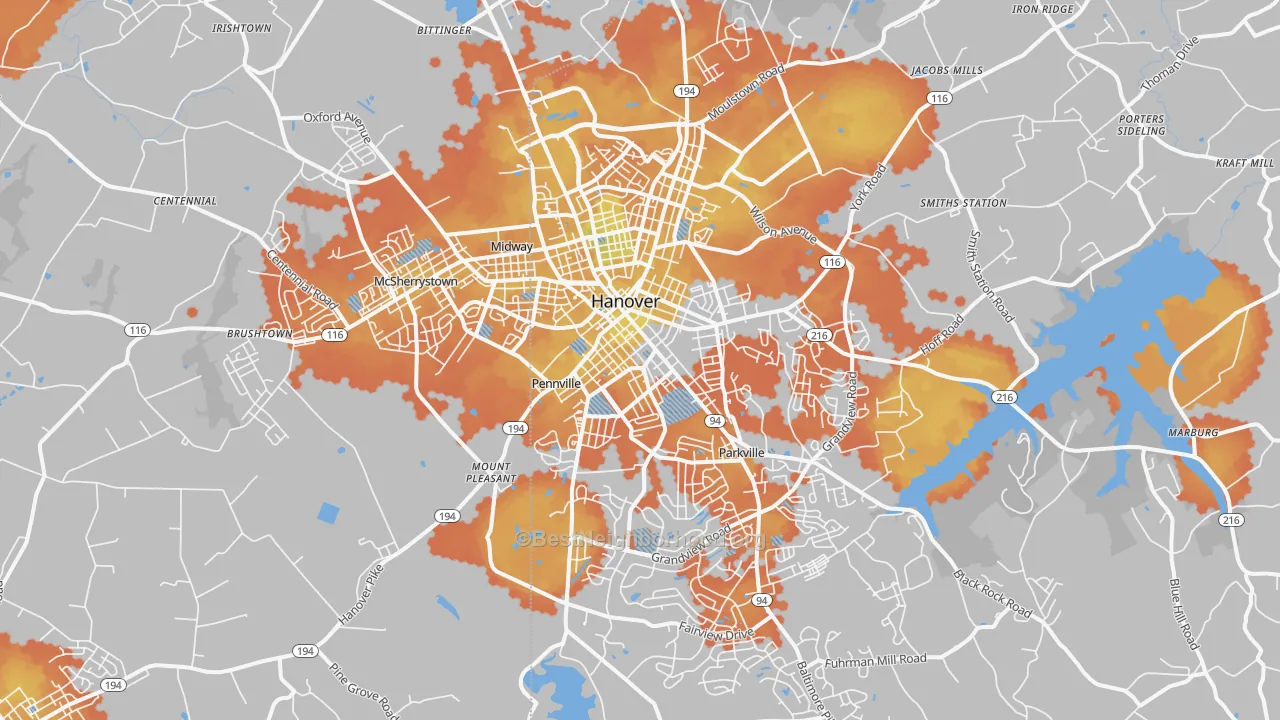 Bike Grade map of Hanover, PA