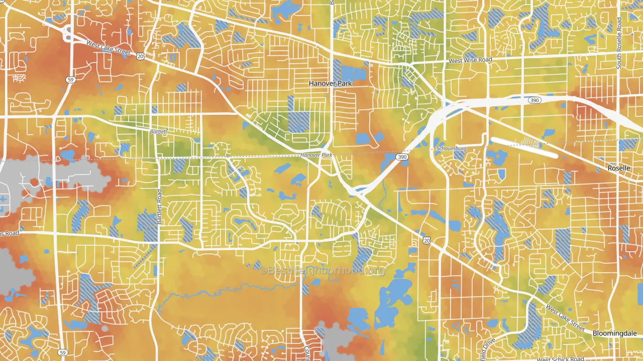 Bike Grade map of Hanover Park, IL
