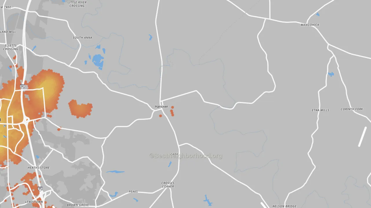 Bike Grade map of Hanover, VA