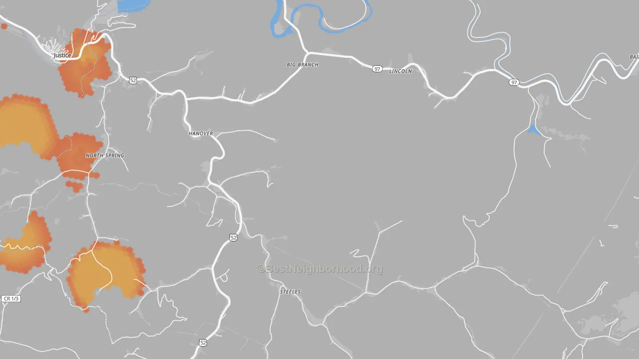 Bike Grade map of Hanover, WV