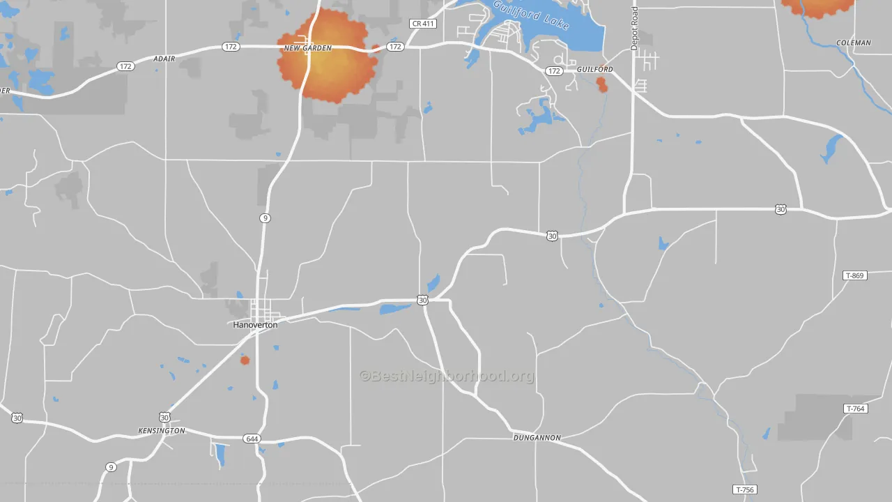 Bike Grade map of Hanoverton, OH