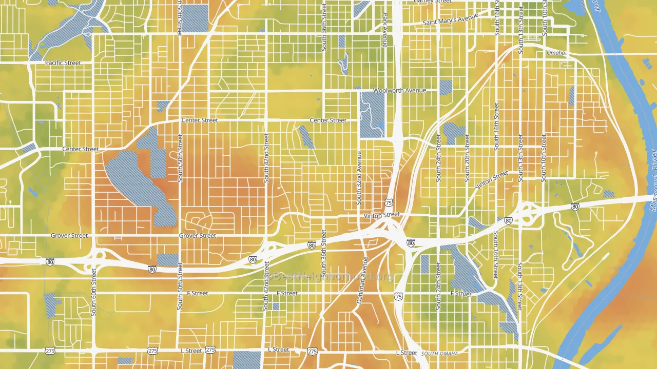 Bike Grade map of Hanscom Park, Omaha, NE