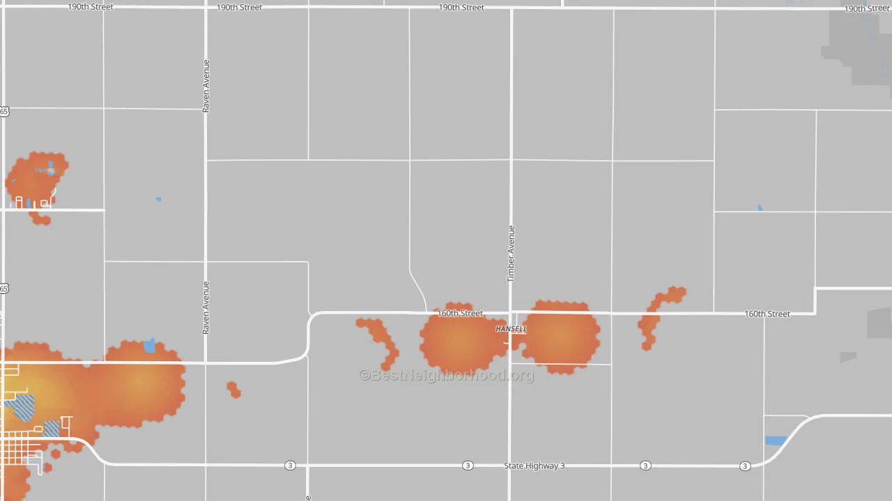 Bike Grade map of Hansell, IA