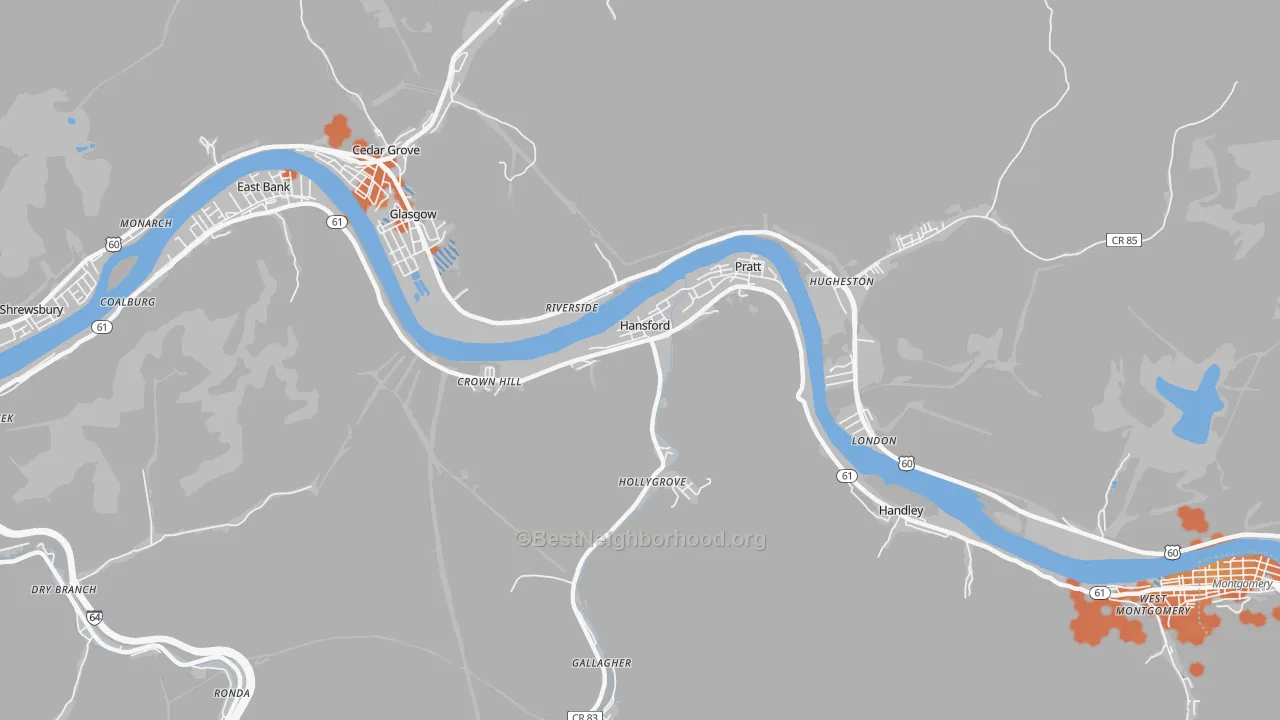 Bike Grade map of Hansford, WV