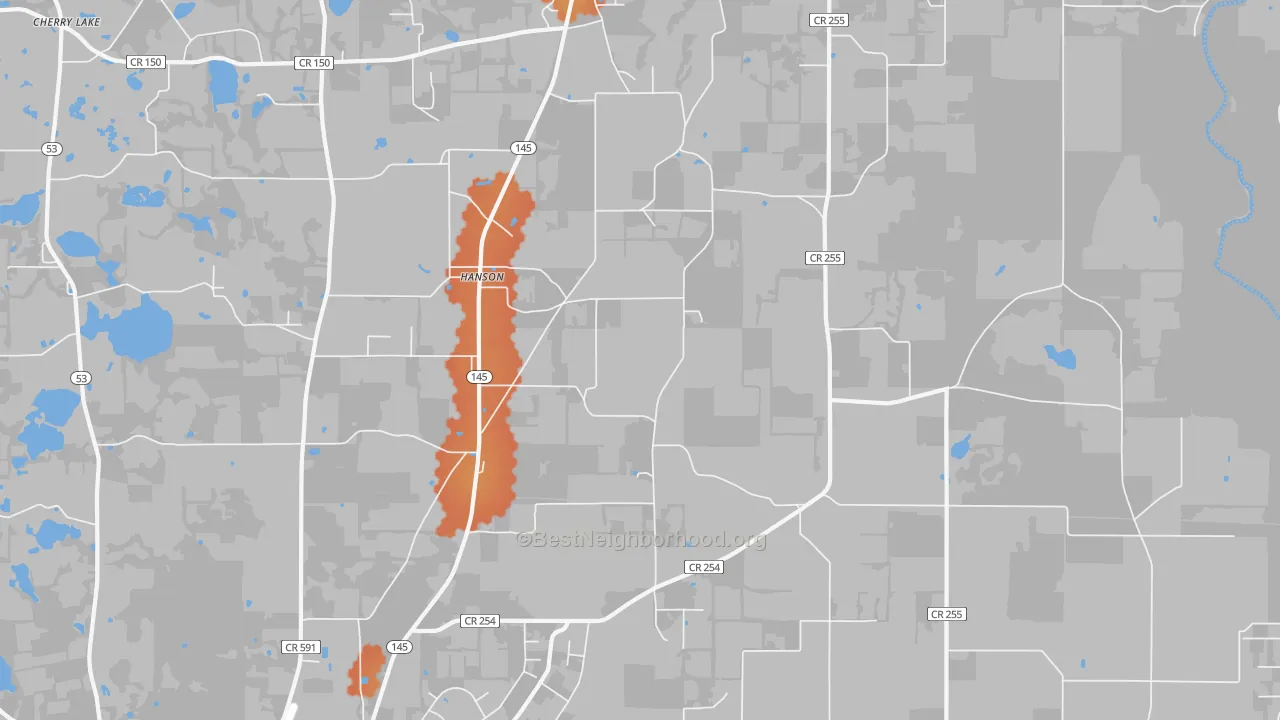 Bike Grade map of Hanson, FL