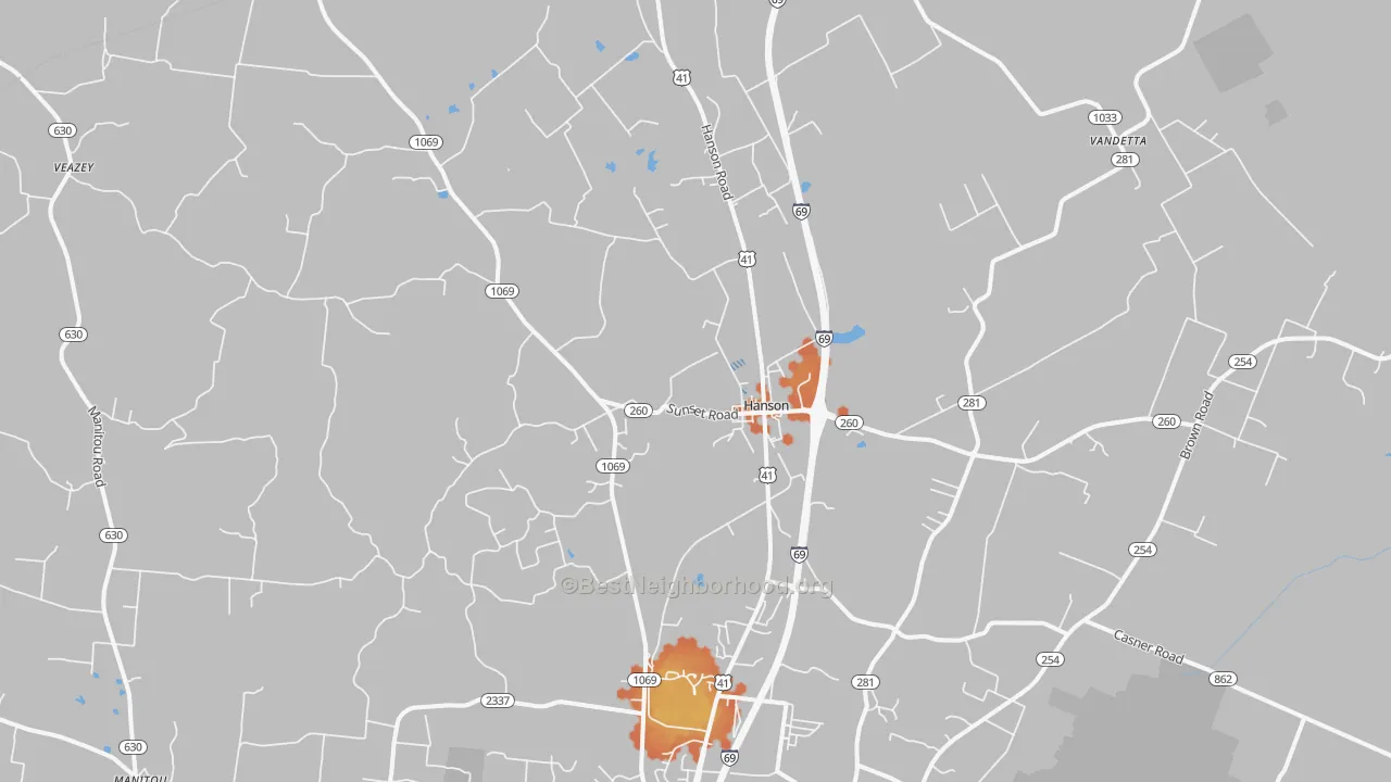 Bike Grade map of Hanson, KY