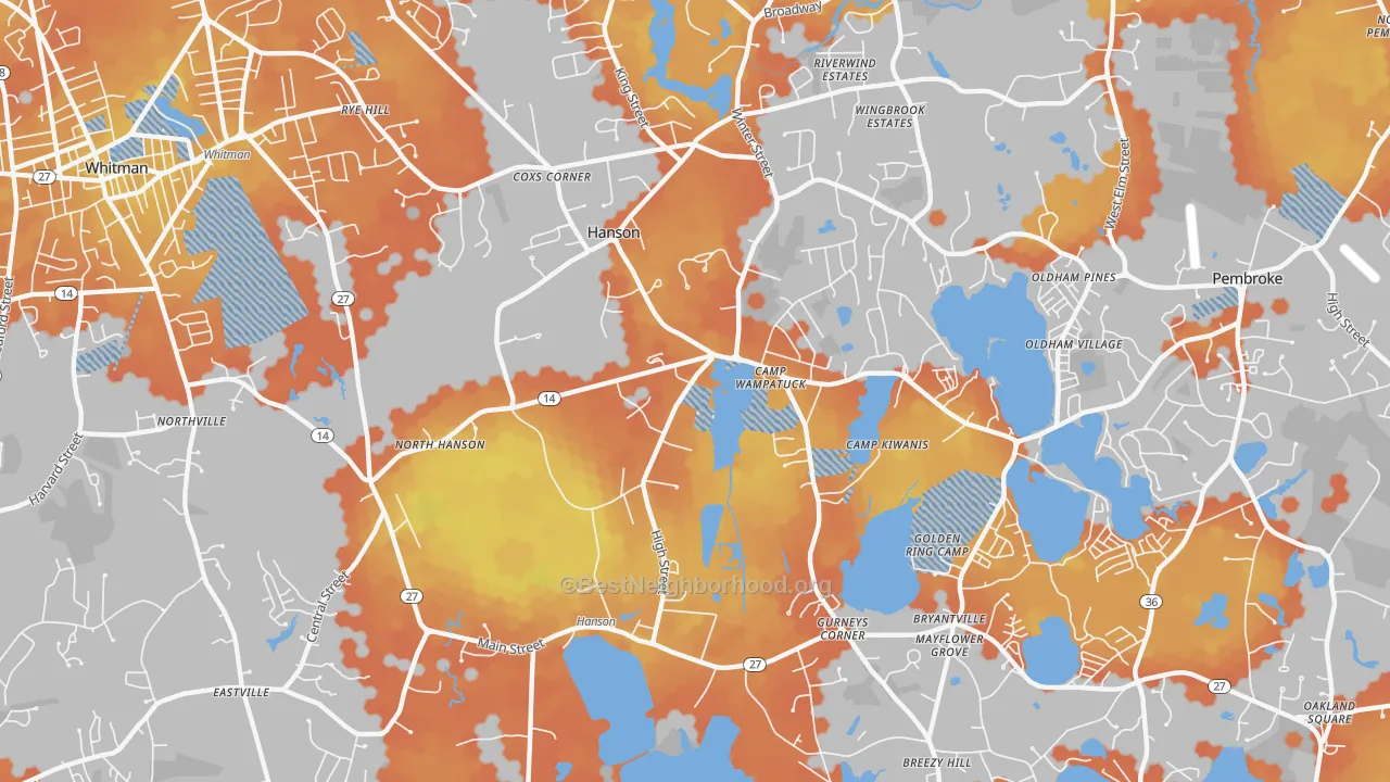 Bike Grade map of Hanson, MA