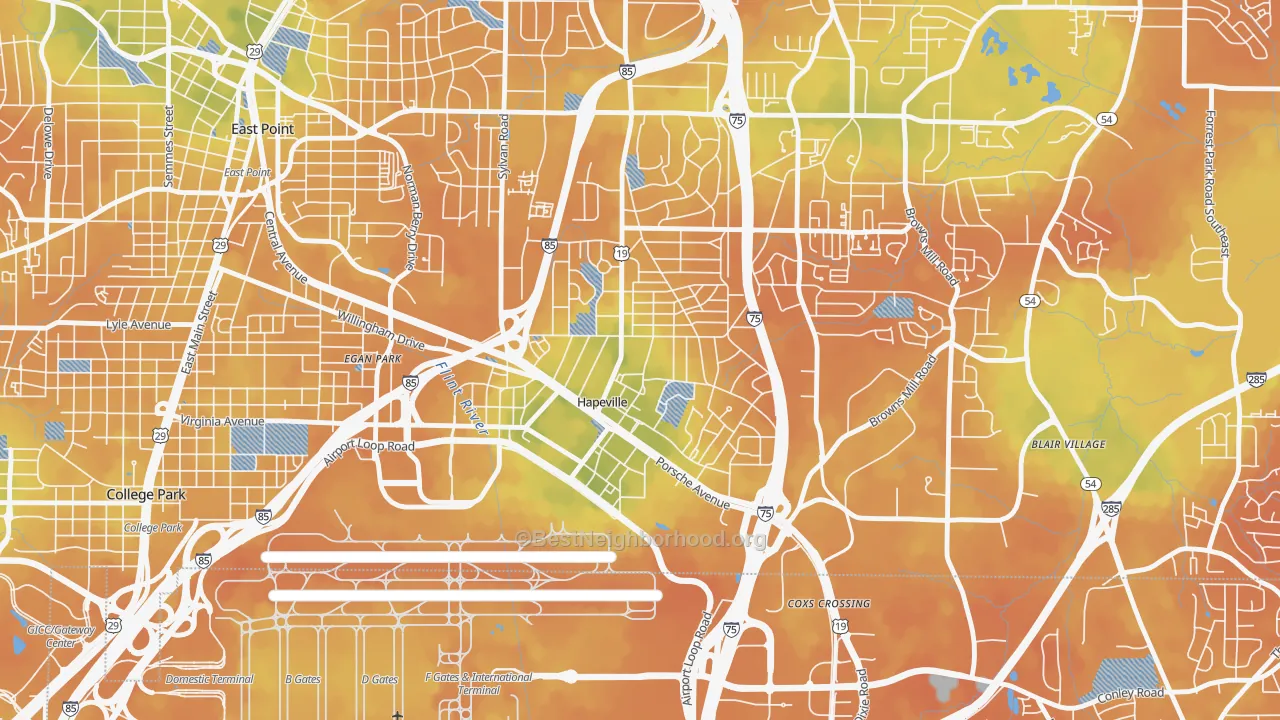 Bike Grade map of Hapeville, GA