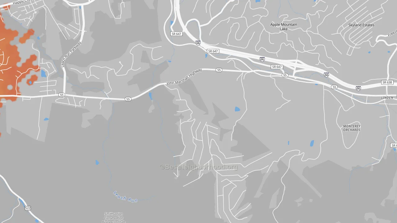 Bike Grade map of Happy Creek, VA