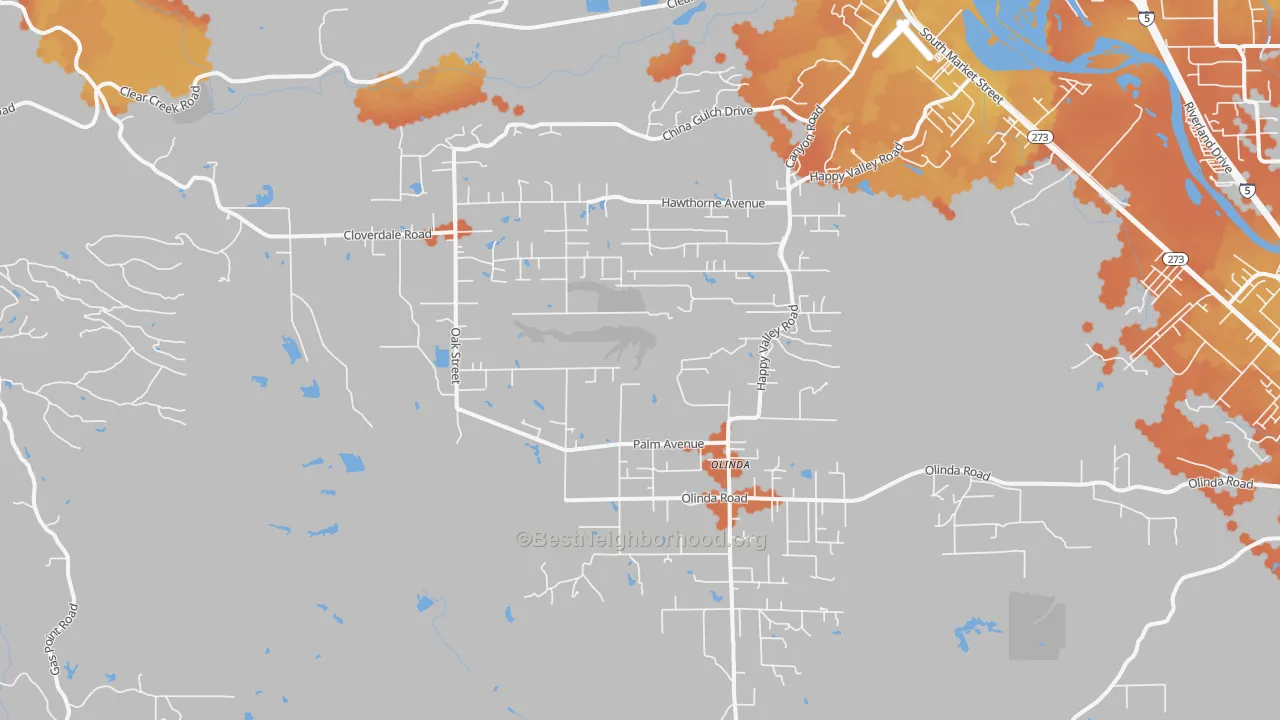Bike Grade map of Happy Valley, Anderson, CA