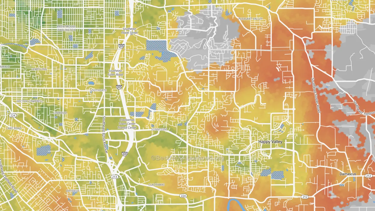 Bike Grade map of Happy Valley, OR