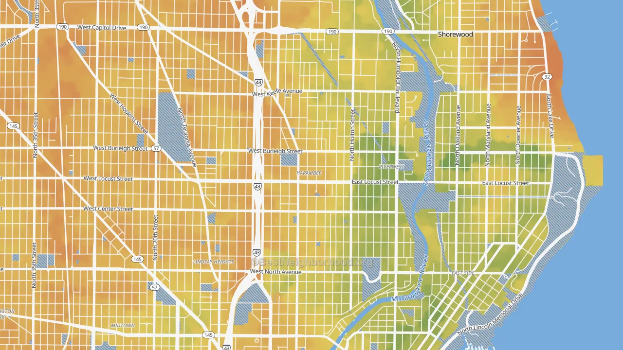 Bike Grade map of Harambee, Milwaukee, WI