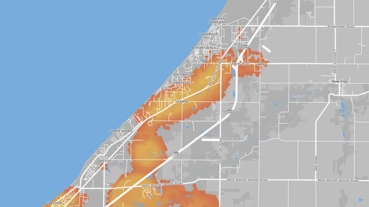 Bike Grade map of Harbert, MI