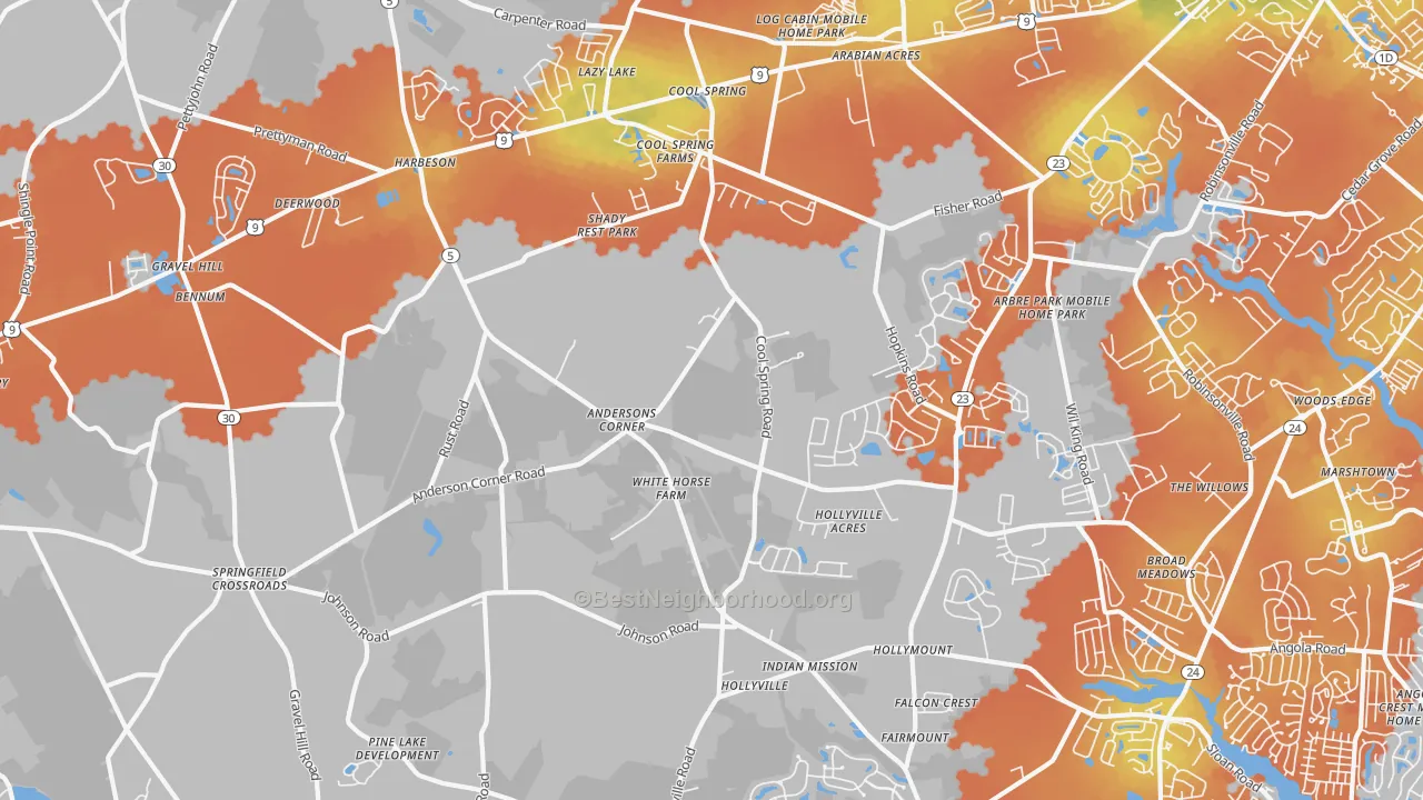 Bike Grade map of Harbeson, DE