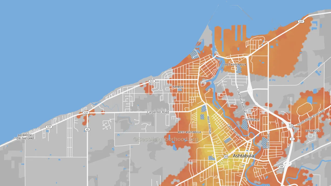 Bike Grade map of Harbor, Ashtabula, OH