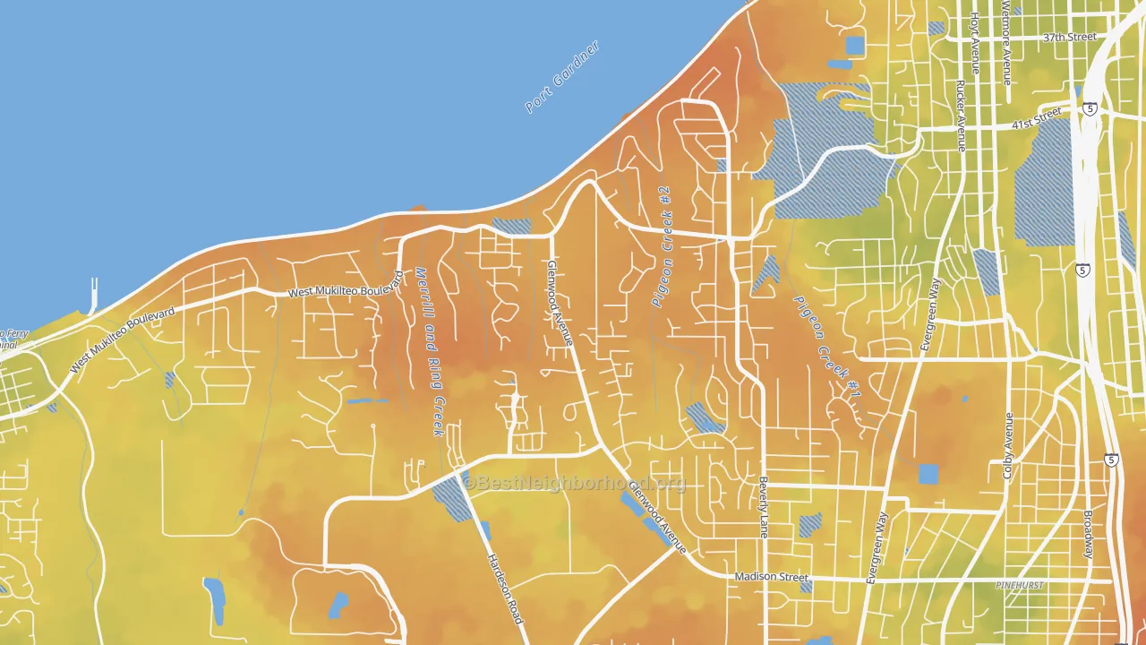 Bike Grade map of Harborview-Seahurst-Glenhaven, Everett, WA