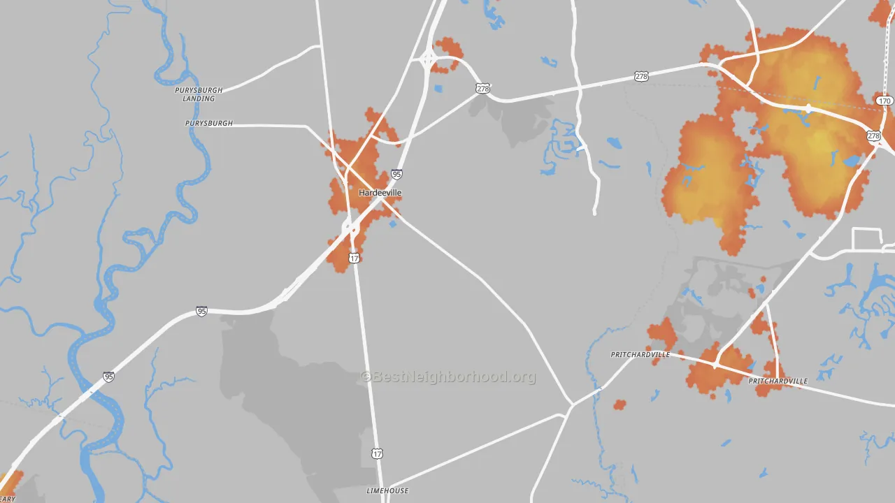 Bike Grade map of Hardeeville, SC