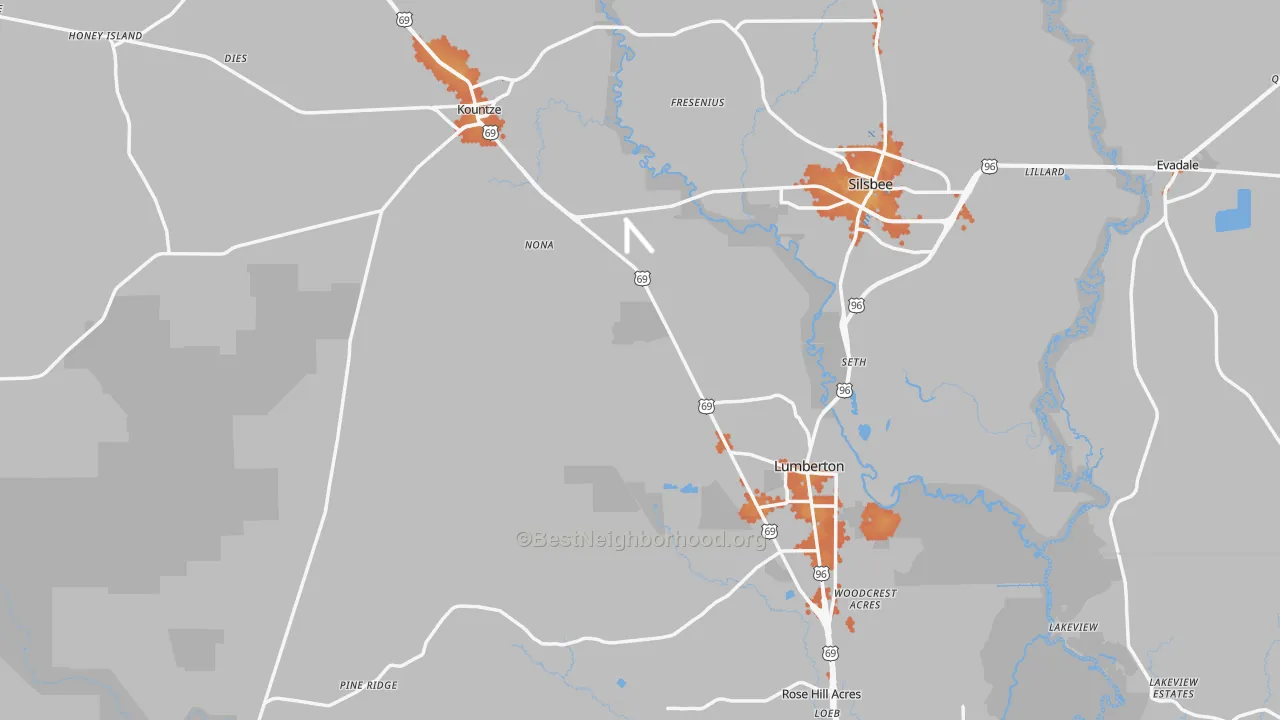 Bike Grade map of Hardin County, TX