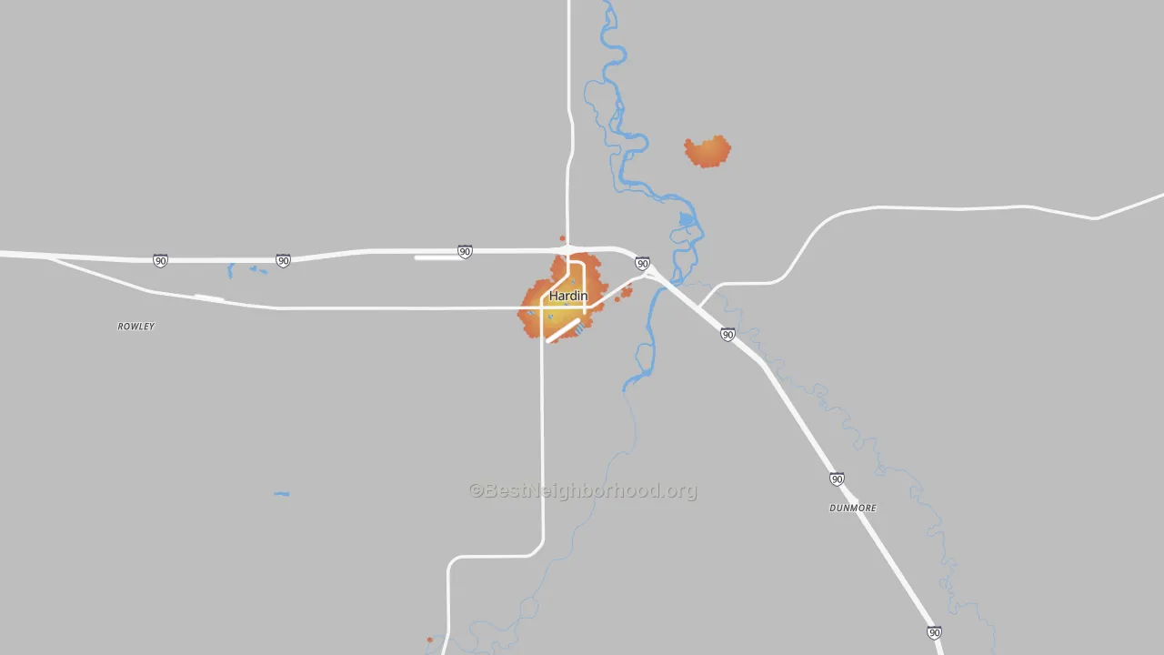 Bike Grade map of Hardin, MT