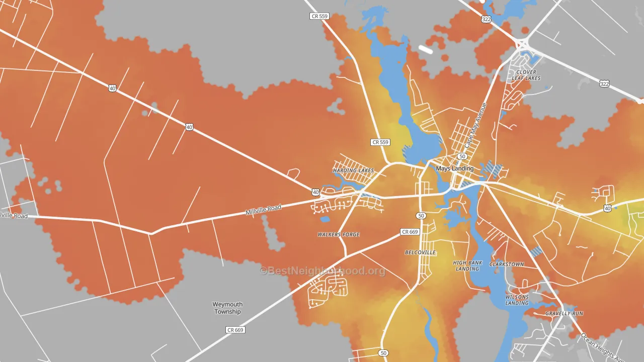 Bike Grade map of Harding Lakes, NJ