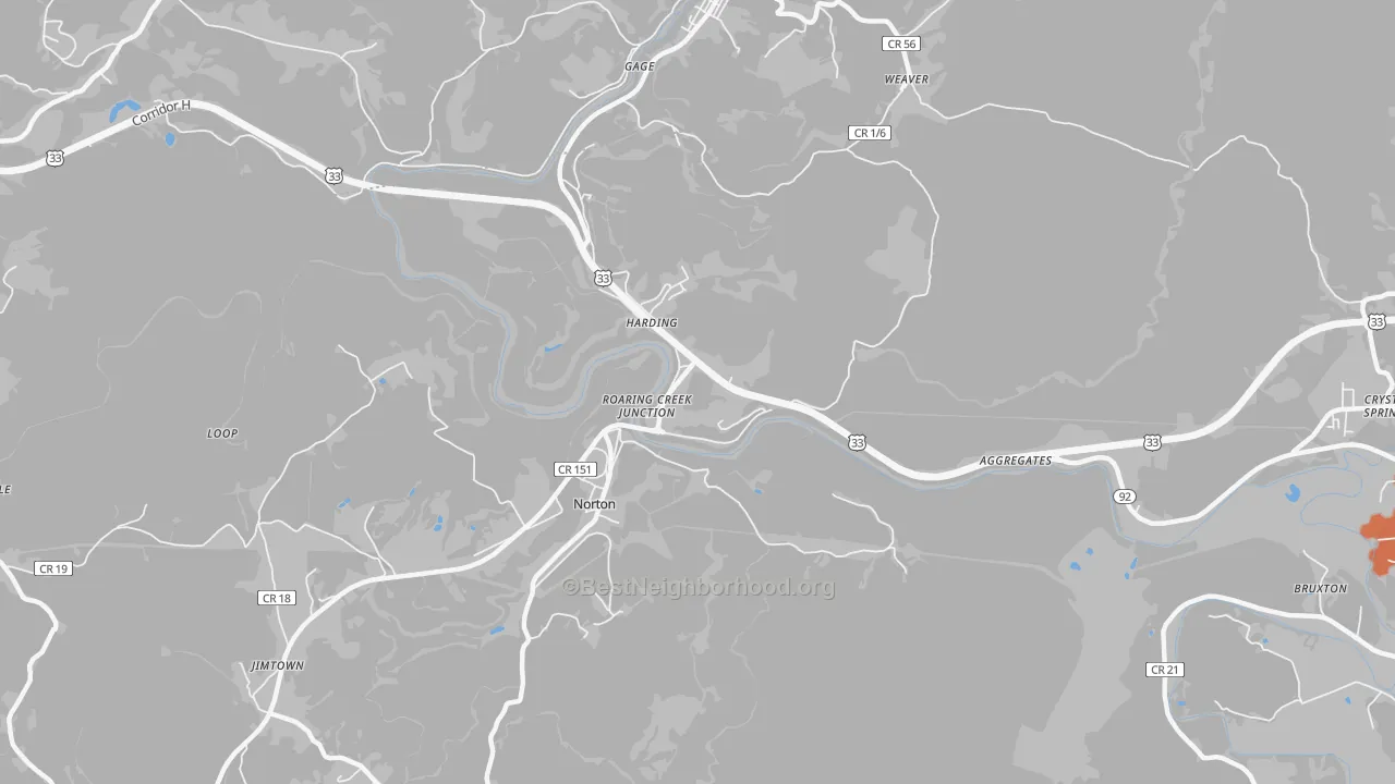 Bike Grade map of Harding, WV