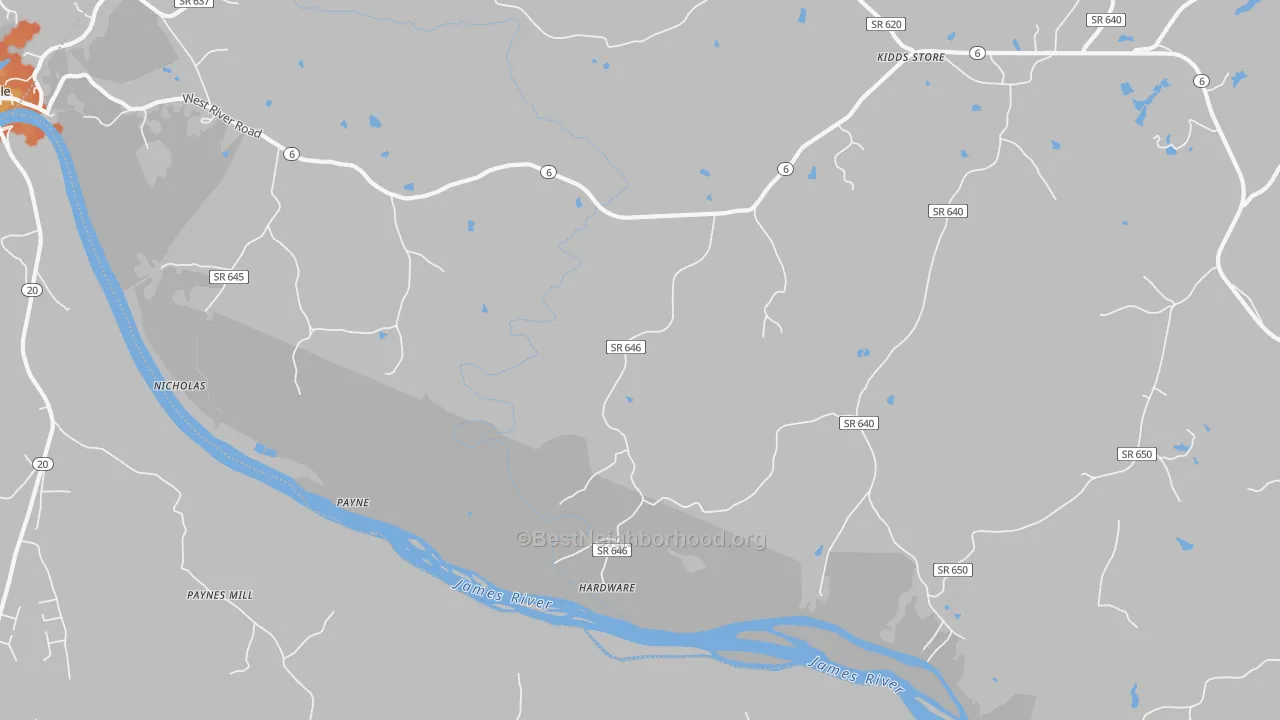Bike Grade map of Hardware, VA