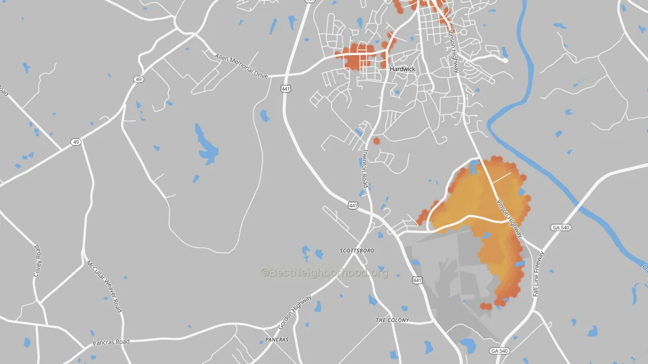 Bike Grade map of Hardwick, GA