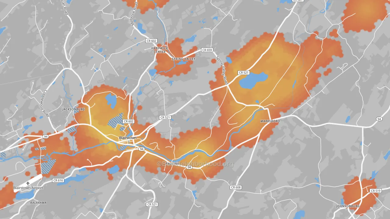 Bike Grade map of Hardwick, NJ