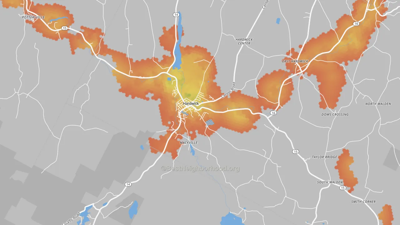 Bike Grade map of Hardwick, VT