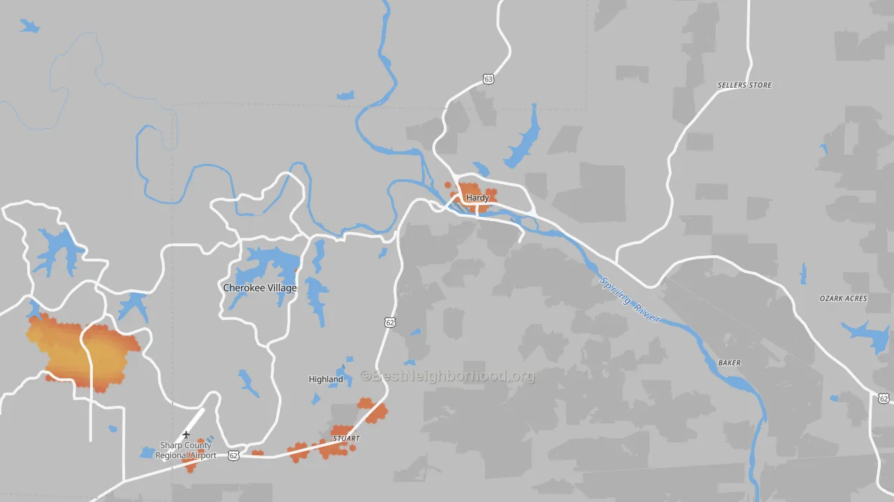 Bike Grade map of Hardy, AR
