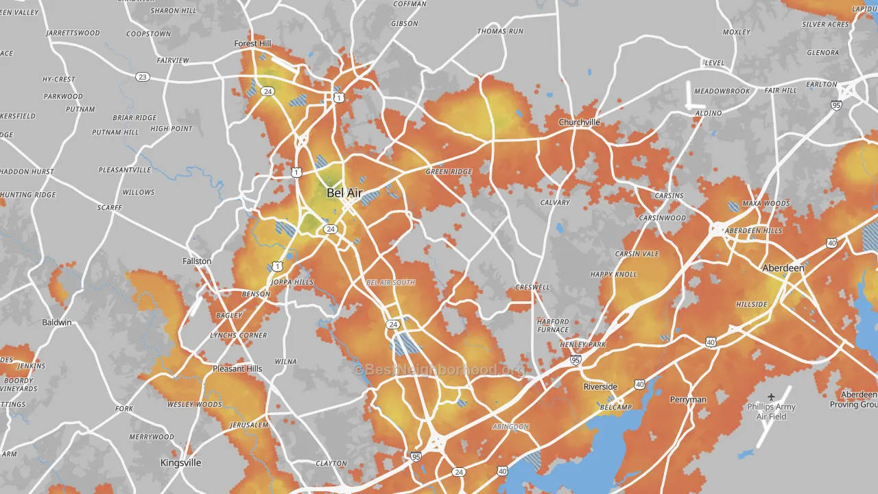 Bike Grade map of Harford County, MD