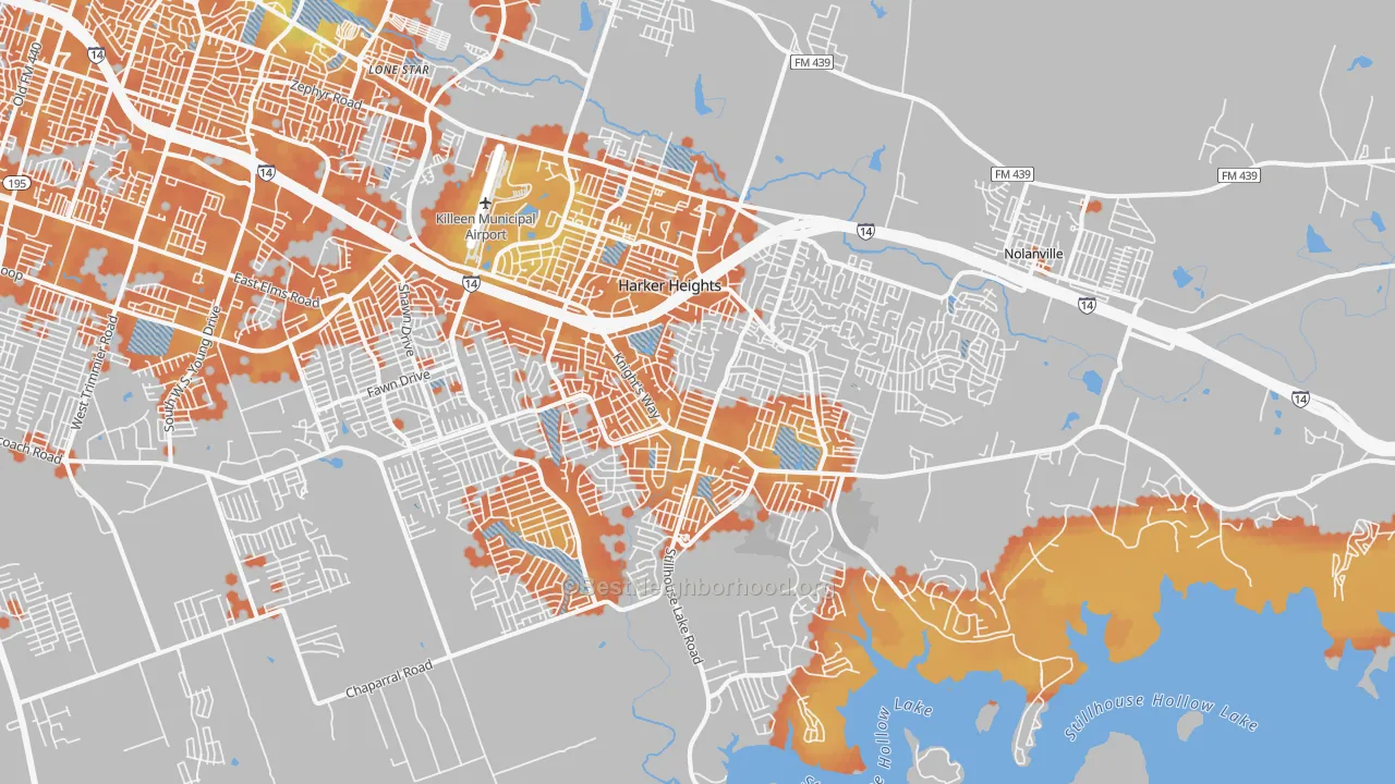 Bike Grade map of Harker Heights, TX