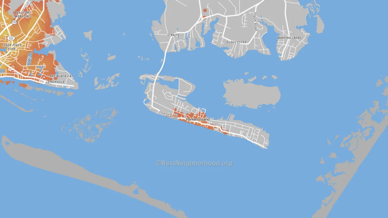 Bike Grade map of Harkers Island, NC