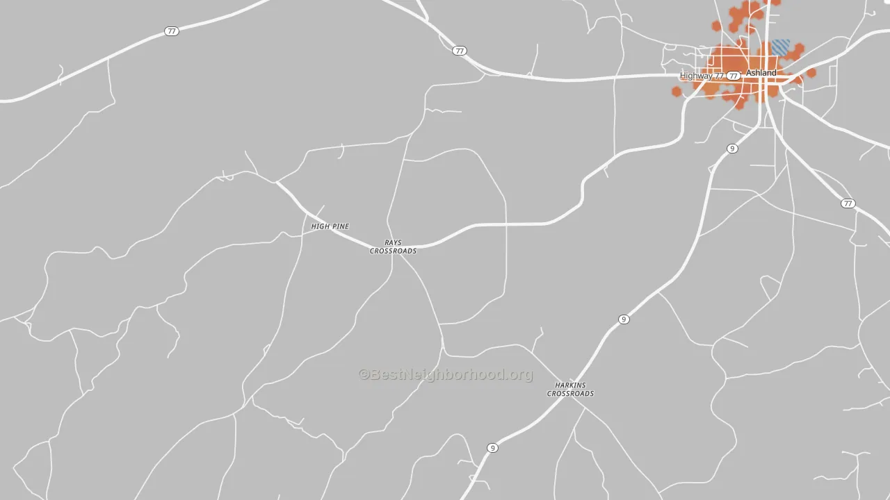 Bike Grade map of Harkins Crossroads, AL
