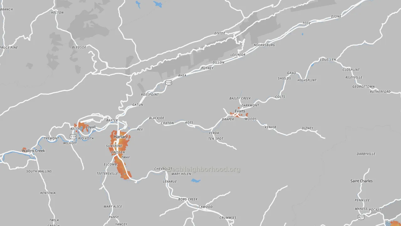 Bike Grade map of Harlan County, KY