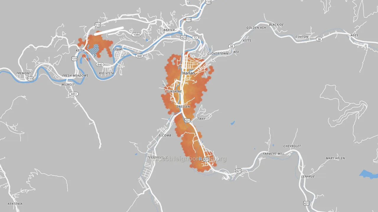 Bike Grade map of Harlan, KY